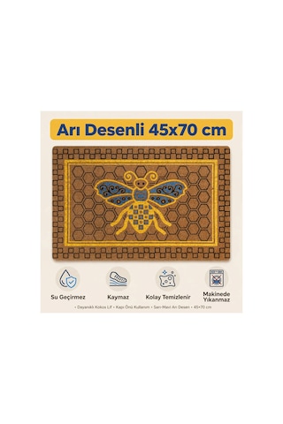 Coco Cc030a Arı Desenli Kalın Kaymaz Taban Nem Alıcı Şık Tasarım Kapı Önü Paspası 45x75 Cm Bej