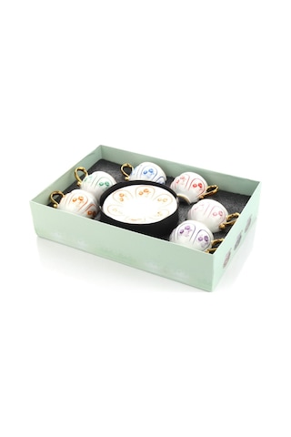 Mien 6 Lı Kabartmalı Porselen Türk Kahve Fincan Takımı 90 Ml Beyaz