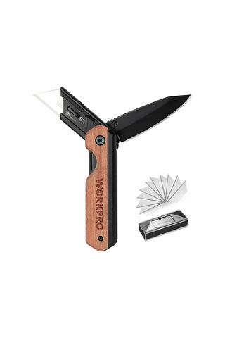 Workpro Wp211015 2-ın-1 Ahşap Saplı Profesyonel Cep Çakısı & Katlanır Rötuş Maket Bıçağı + 11 Adet Y
