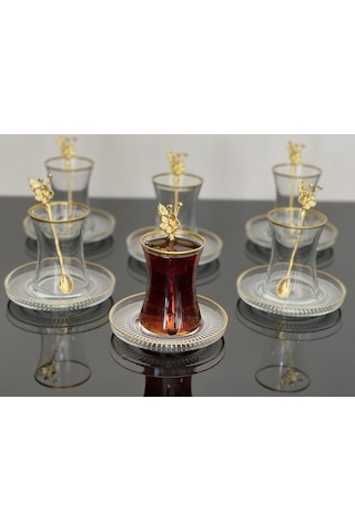 Çeyizci Çarşı Çay Set 18 Parça 6 Kişilik Japon Gülü Çay Kaşıklı Lav Gül Diğer