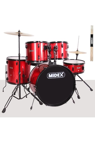 Midex CD900X-RD 22'' Yetişkin Akustik Bateri Davul Seti 22B-13T-12T-16F-14S (5 Parça)
