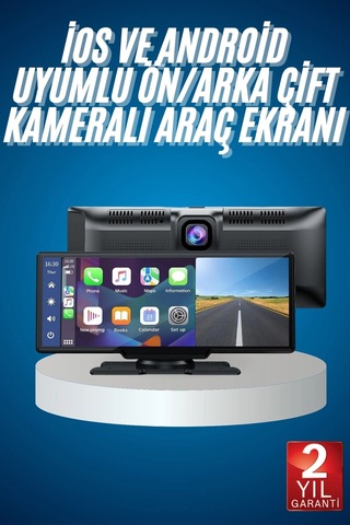 Hubrendy Tekno 4k Ultra Araç İçi Ön Ve Arka Kameralı Ekran Hd 2 Kameralı Torpido Üstü Araç Multimedy
