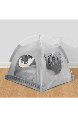 Vkemall Küçük Köpek Ve Kedi İçin Katlanabilir Dış Mekan Çadırı, Mevsimlere Uygun, Yumuşak Gri, Orta Boy 2.5kg'a Kadar Uygun