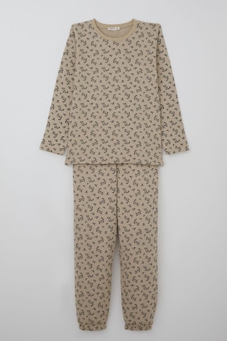 Breeze Kız Çocuk Pijama Takımı Çiçek Desenli Beli Paçası Lastikli 9-12 Yaş, Bej