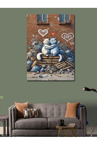 Kanvas Tablo Graffiti Kediler Ve Sokak Aşkı 100cmx140cm