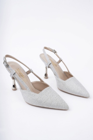 Muggo Jesi Sivri Burun Arkası Açık Günlük Klasik Kadın Topuklu Ayakkabı GÜMÜŞ