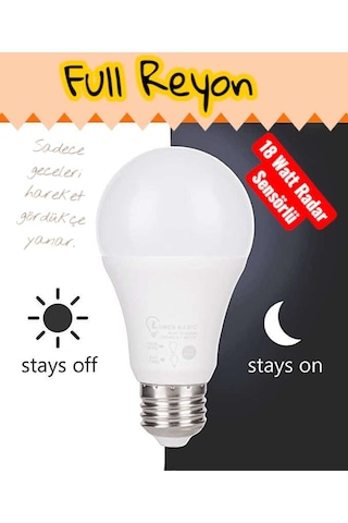 18 Watt Radar Sensörlü E27 Duy Led Ampul Gece Ve Hareket Sensörlü Beyaz Işık 18 W. 1620lm Led Ampul