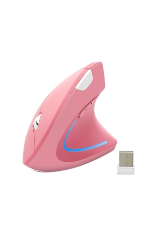 Ergonomik Kablosuz Dikey Fare Ergo Optik 2.4g Kablosuz Fare 6 Düğmeli Pembe