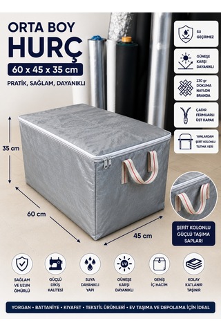 60 45 35 Hurç Fermuarlı Su Geçirmez Uv Korumalı 230 Gr Dokuma Naylon Branda Gri