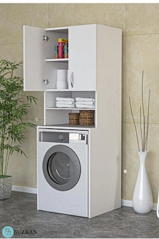 Buzkan % 100 Mdf Çamaşır Makinesi Dolabı Banyo Dolabı Beyaz