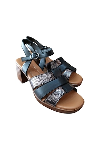 Castle Black 45204 Kadın Hakiki Deri Kalın Kısa Topuklu Comfort Sandalet Siyah Siyah