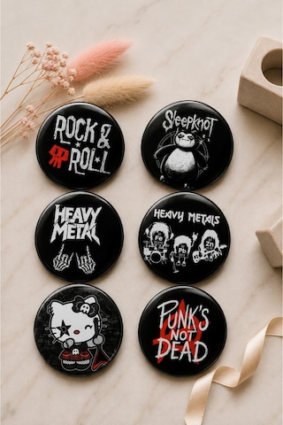 Mashspot 6'lı Rock Metal Rozet Seti 1 Punk's Not Dead, Heavy Metal, Rock & Roll Çanta Mont Ceket Aksesuar Çok Renkli