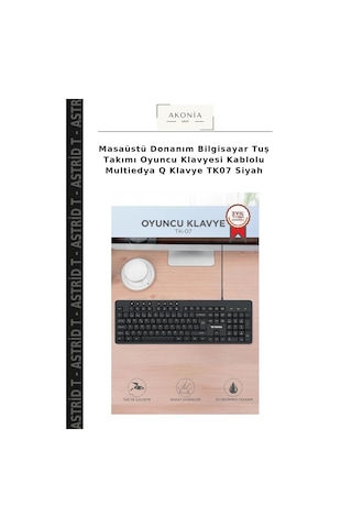 Masaüstü Donanım Bilgisayar Tuş Takımı Oyuncu Klavyesi Kablolu Multiedya Q Klavye Tk07 Siyah