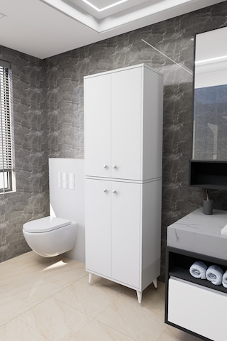 Furex 6 Raflı 2 Kapaklı Çok Amaçlı Banyo Dolabı Beyaz Beyaz