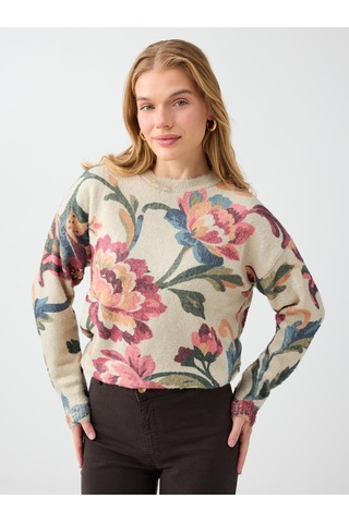 Jimmy Key Ekru Floral Desenli Bisiklet Yaka Triko Kazak 6ww137866114