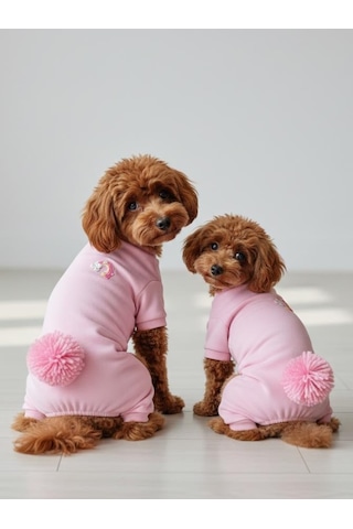 Tassel & Rainbow Soft Pink Pamuklu Köpek Tulumu Pastel Pembe Pijama