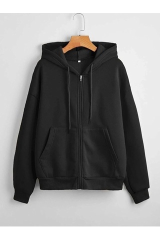 Relax&Basic Siyah Kapüşonlu Fermuarlı Sweatshirt Siyah