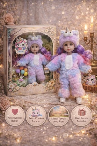 Ctoy Kostümlü Oyuncak Bebek Seti Peluş Unicorn Kostümlü Koleksiyonluk Bebek Ctoy-qj183c