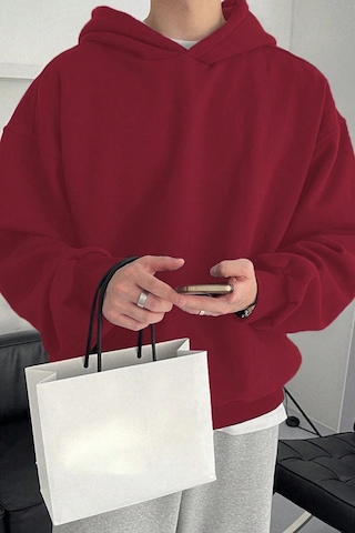 Tarz Cool Erkek Kapüşonlu Oversize Sweatshirt Bordo