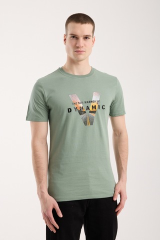 Urban Grafik Baskılı Erkek T-shirt Streetwear Stil, Günlük Rahat Kalıp - Yeşil Haki