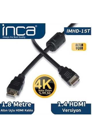 Inca Hdmı 1.8Metre Imhd-15T Hdmı Hdmı 1.4V Kablo 4K Altın Uçlu Si