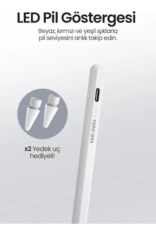Ven-dens Vd-sp005 Apple Uyumlu iPad Uyumlu Manyetik Tablet Kalemi, Avuç İçi Reddetme, Type-c Şarj, 2, Beyaz