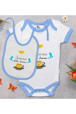 Bk Kids Annemin Kahve Zamanı Tasarımlı Mavi Bebek Body Zıbın Ve M Çok Renkli