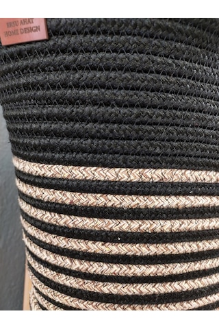 Doğal Hasır Jüt El Örmesi Bayan Çanta-bej Siyah Şerit Bej - Siyah