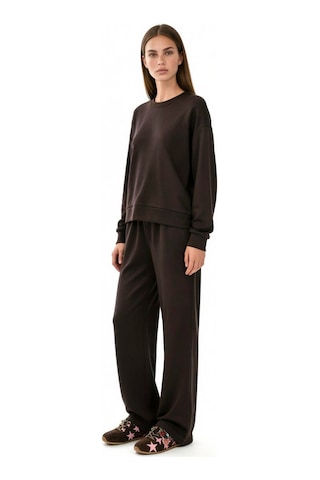 Hiccup Modal Touch Basic Sweatshirt & Geniş Paça Pantolon İkili Takım Koyu Kahverengi