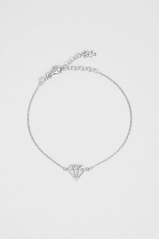 So Chic Elmas İkonlu 18 Ayar Beyaz Altın Kaplama 19 Cm Gümüş Bileklik Rodyum