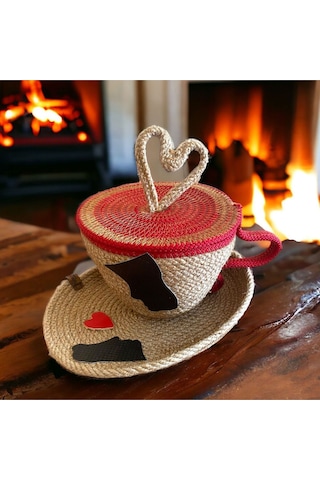 Sevgililer Günü Hediyesi, Hasır Sepet, Fincan Sepet, Jüt Sepet, %100 Doğal Dekoratif Hasır Sepet 001