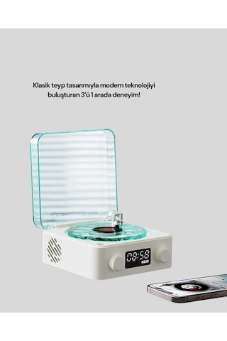 Bluetooth Hoparlör 3-ü-1 Saatli Gece Lambası Ve Vintage Tasarım -