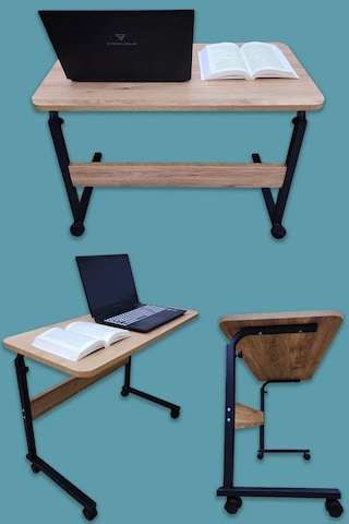 Laptop Sehpası Çalışma Masası Yükseklik Ayarlı Tekerlekli 80-40