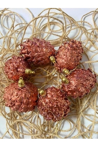 Yılbaşı Ağaç Süsü Kozalak Rose Rengi 5 Cm 6 Adet Kozalak