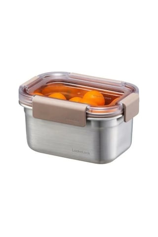 Locknlock Paslanmaz Çelik Fırın Ve Saklama Kabı, Dörtgen Kilitli 520 Ml, Kahverengi