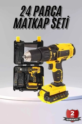 Hubrendy Tekno Profesyonel Çift Bataryalı Akülü Vidalama Şarjlı Matkap 24 Parça 43236599