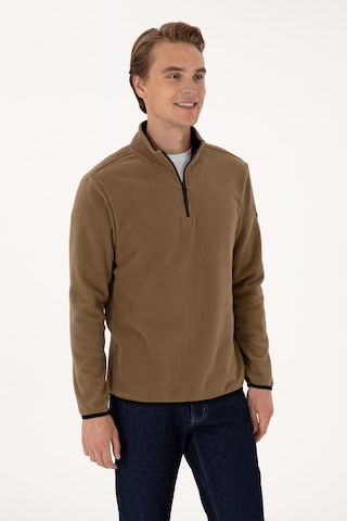 U.S. Polo Assn. Erkek Regular Fit Haki Polar Yarım Fermuarlı Basic Sweatshirt 50313777-VR027