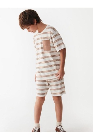Nk Kids Çocuk Çizgili Triko Cepli T-shirt-14003-kahverengi Kahverengi
