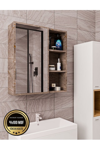 Tek Kapaklı Aynalı Banyo Dolabı Çok Amaçlı Banyo Dolabı Gri