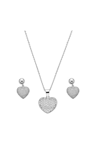 925 Ayar Gümüş Zirkon Taşlı Kalp Set- 67021202 Gümüş