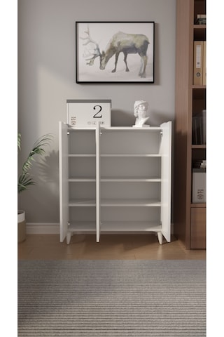 İliana 3 Kapaklı 4 Raflı Çok Amaçlı Dolap, Banyo Dolabı, Mutfak Dolabı Beyaz Beyaz