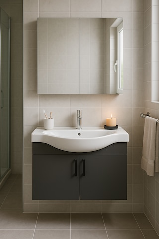 Nova 80 Cm Antrasit Mdf, Oval Seramik Lavabo, Banyo Dolabı Takımı Antrasit