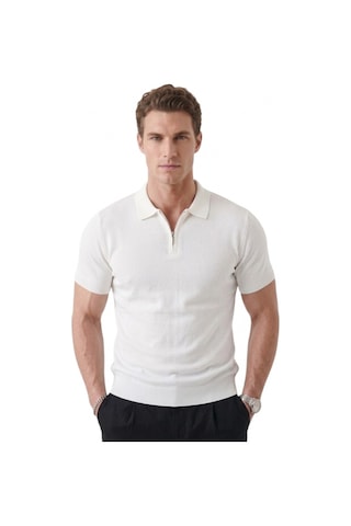 Deepsea Erkek Beyaz Slim Fit Nefes Alan Pamuklu Polo Yaka Tişört Dar Kesim Likralı Triko Tişört 2505001 Beyaz