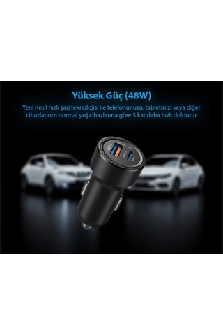 Eıma 48w Oto Şarj Başlığı Qc18w + Pd30w Hızlı Şarj Ec-06