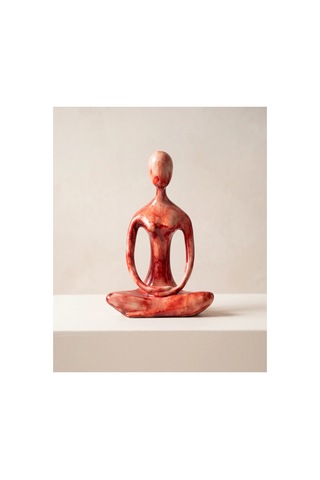 Dekoratif Yogacı Heykeli Kırmızı 23x14 Cm Meditasyon Yoga Figürü, Modern Biblo Ve Masaüstü Dekor Objesi