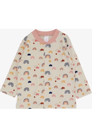 Breeze Kız Bebek Pijama Takımı Renkli Gökkuşağı Desenli Bej 4 Ay-1 Yaş, Bej-bej Bej