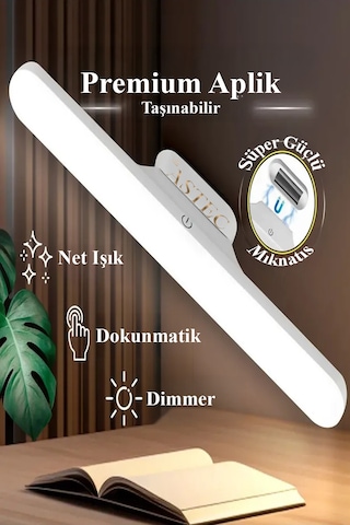 Astec Şarjlı Led Işık Dokunmatik Kablosuz Mıknatıslı 3 Renk Işık Dimli Kaliteli Beyaz