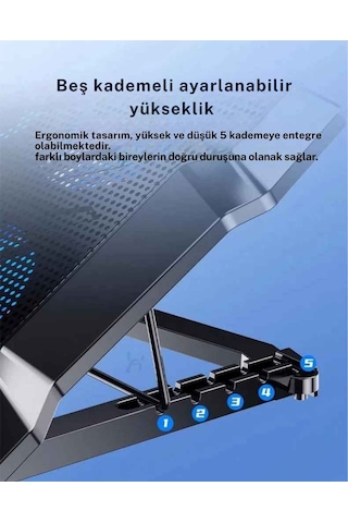Monozone Z33 Işıklı Laptop Soğutucu 8 Fanlı 17" Yükseklik Ayarlı Stand Sessiz Notebook Soğutucu