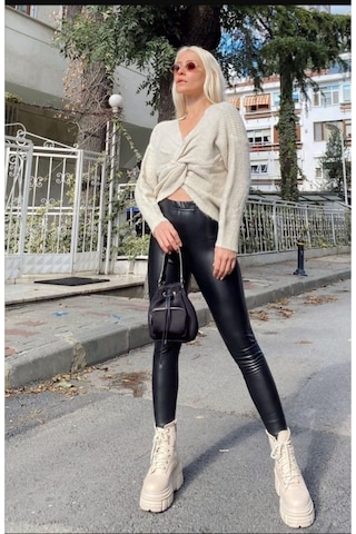 Incebelli Kadın Siyah Fitform Mat Deri Taytsiyahm Siyah