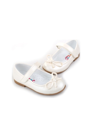 Papuç Sepeti Ortaç-2079 Kız Bebek Balerin Rugan Babet Ayakkabı Buz Beyaz